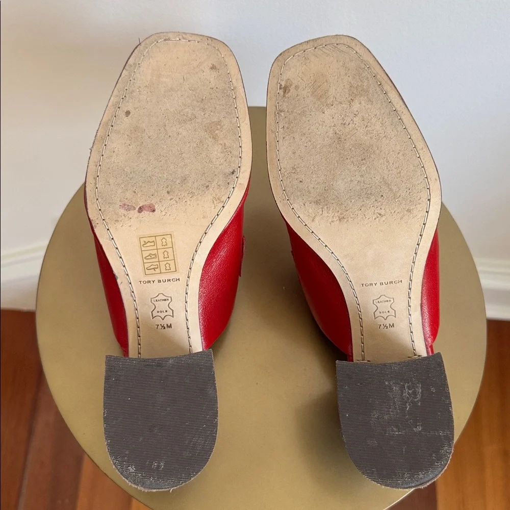 Tory Burch Leather Mules Size US 7.5 Tory Burch Red Leather Slip-On Shoes